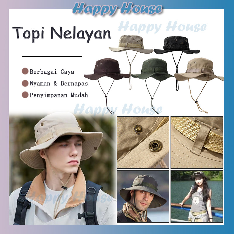 Bucket Hat Bulat Parasut Tali Packable Hat Topi Hikking