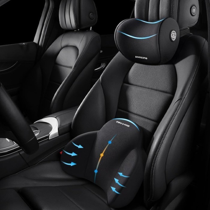 Awesome Set Bantal Sandaran Kepala Leher Punggung Empuk Mewah Car Seat Memory Foam Headrest and Car Lumbar Support Pillow Kit, Memory Foam Car Backrest and Neck Pillow Headrest Lumbar Cushion for Neck Back Pain Relief for Office Chair Truck Wheelchair