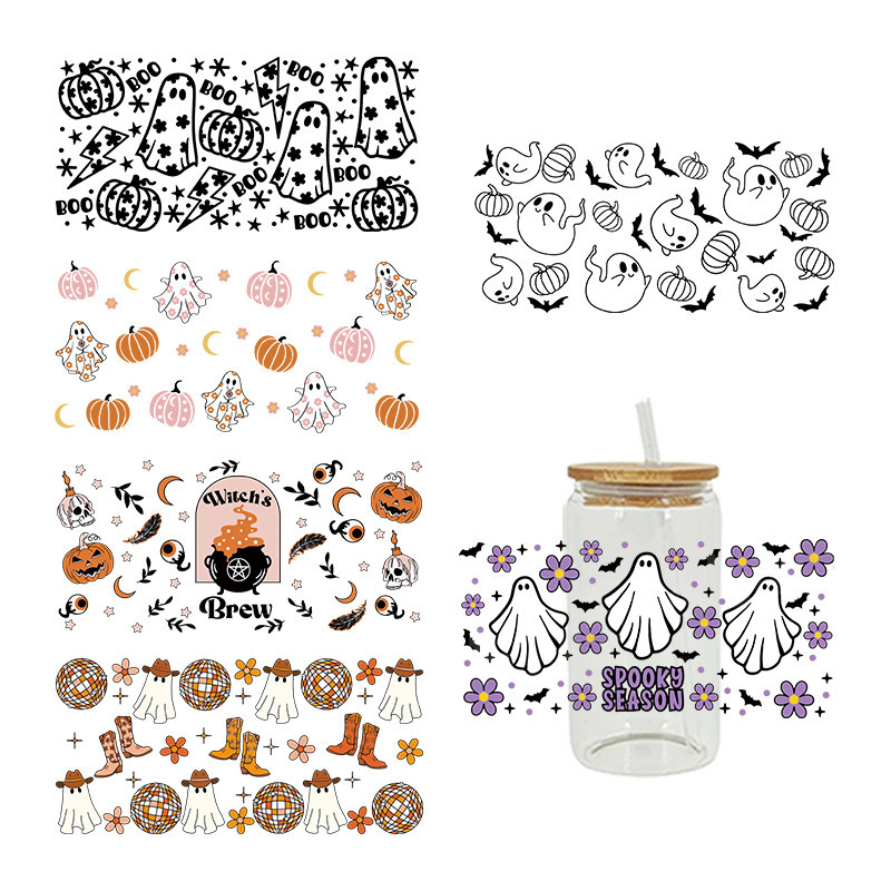 

UV DTF Transfer Sticker Halloween For The 16oz Libbey Glasses Wraps Cup Can DIY Waterproof Easy To Use Custom Decals D4874
