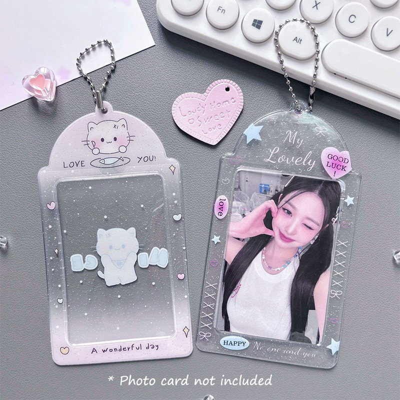 

1PC Transparent Y2k Glitter Hearts Photo Card Holder Kpop Meal Card Bus Card Sleeves Photocard Protective Cover Pendant