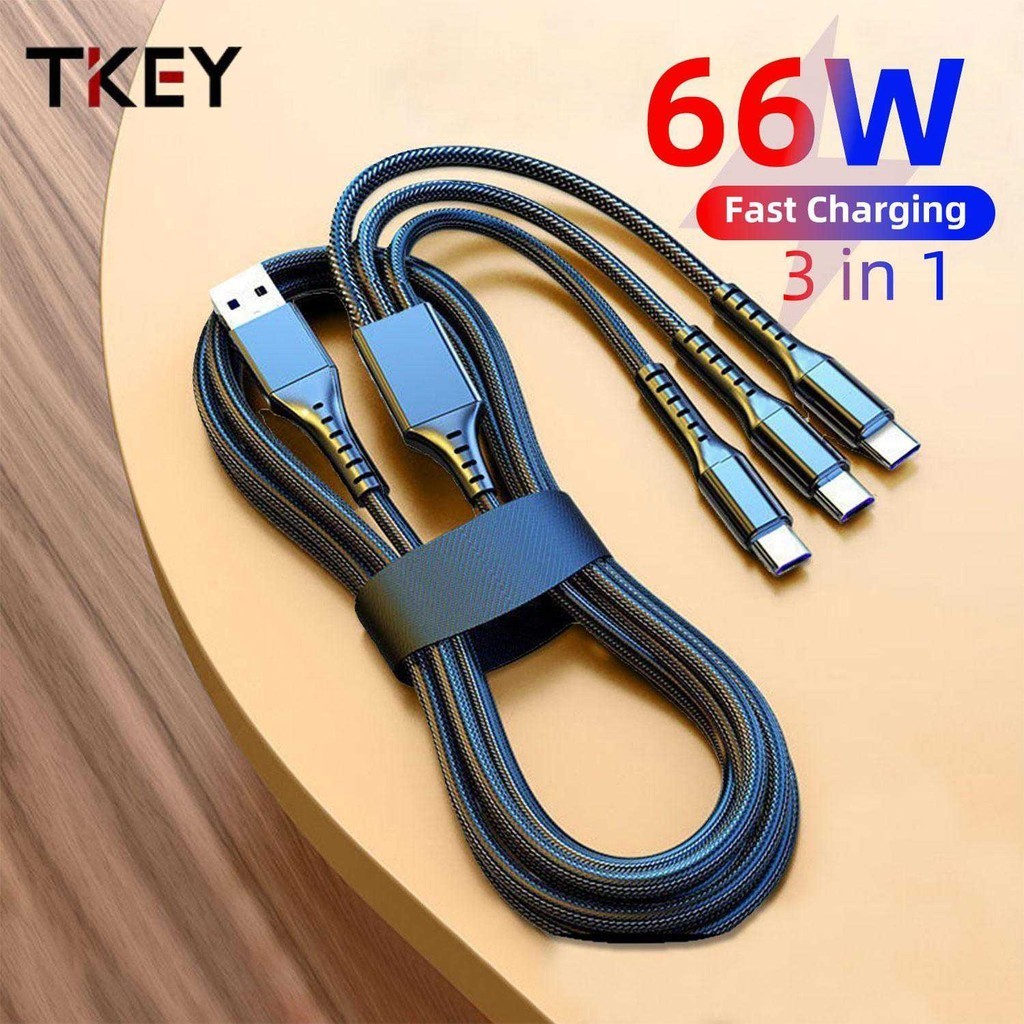 Kabel Data 3in1 Type C Micro Lighting Fast Charging 66W 1.2M - T66