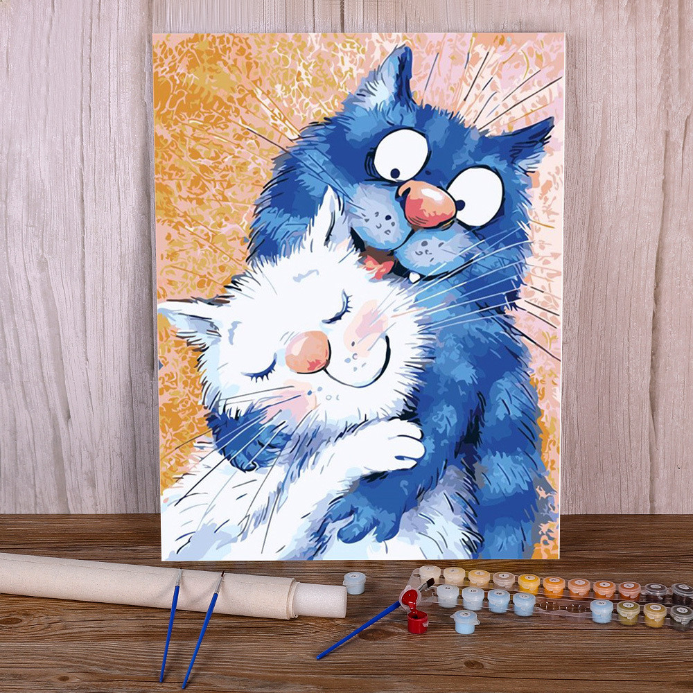 

Cartoon Blue White Cat Paint By Numbers Set Acrylic Paints 40*50 Painting On Canvas Home Decor For Handiwork