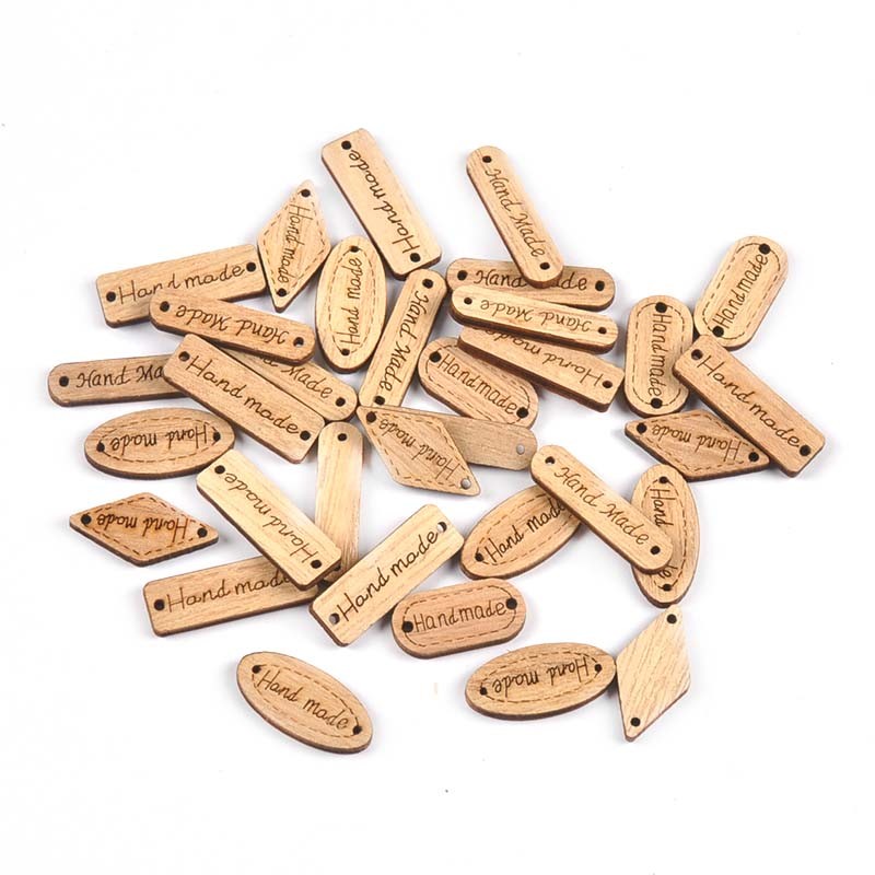 

50Pcs Unfinished Mix Shaped Wooden Labels Hanging Ornaments "Hand Made" Wood Tags DIY Crafts Supplies Handwork Home Decor C3361