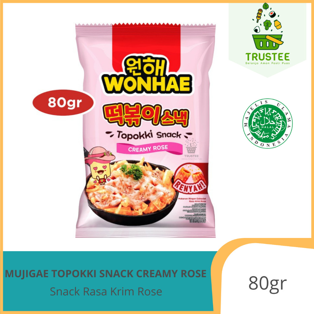 

Mujigae Wonhae Topokki Snack Creamy Rose Spicy Sweet Chocolatte Banana Milk / Snack Kue Beras Halal 80gr