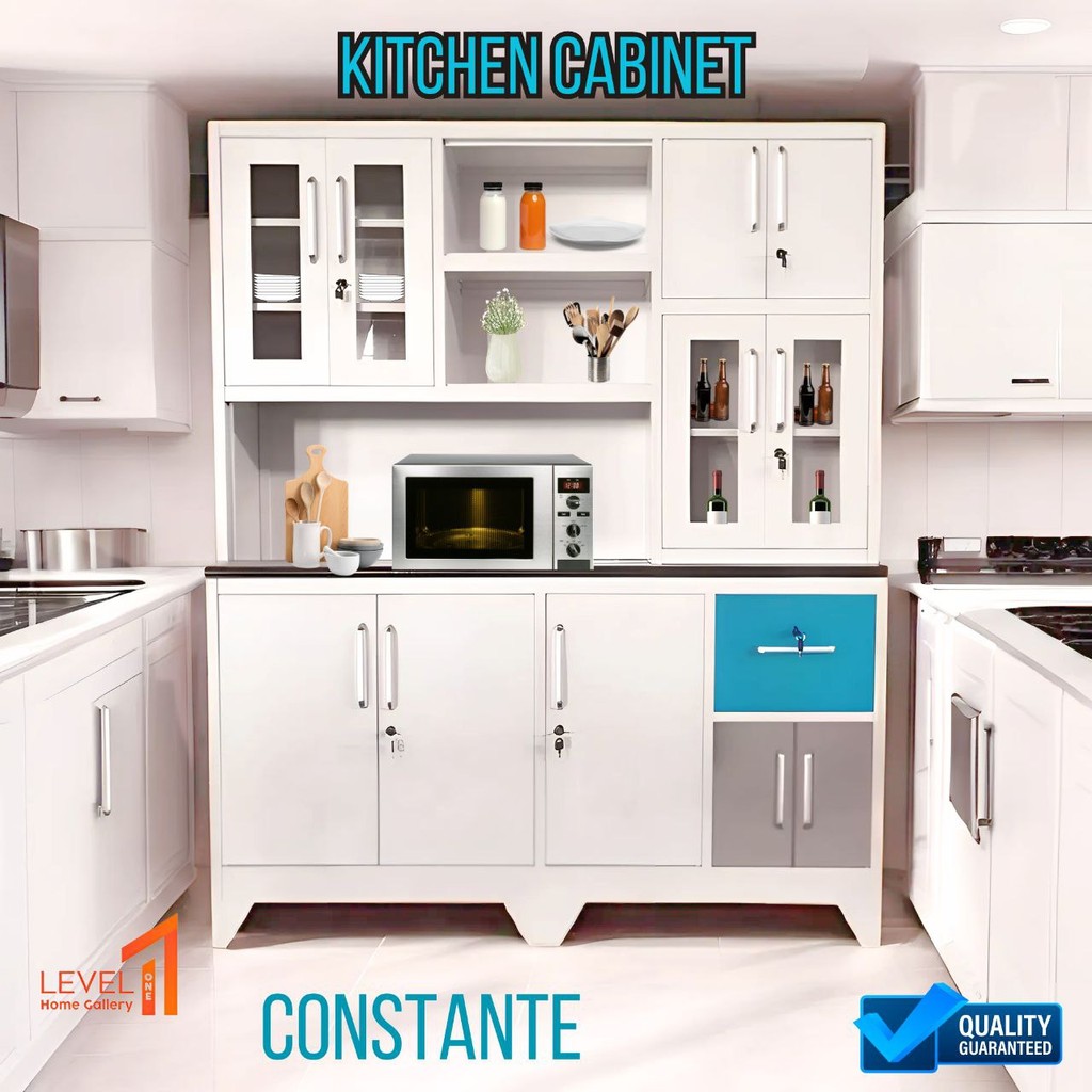 Constante Lemari Rak Dapur dengan Lampu LED Besi Minimalis | Kitchen Cabinet | Kitchen Set | Lemari 