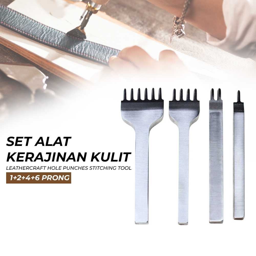 

CIKKOSTR Alat DIY Kulit Leathercraft Hole Punches Stitching Tool 1+2+4+6 Prong