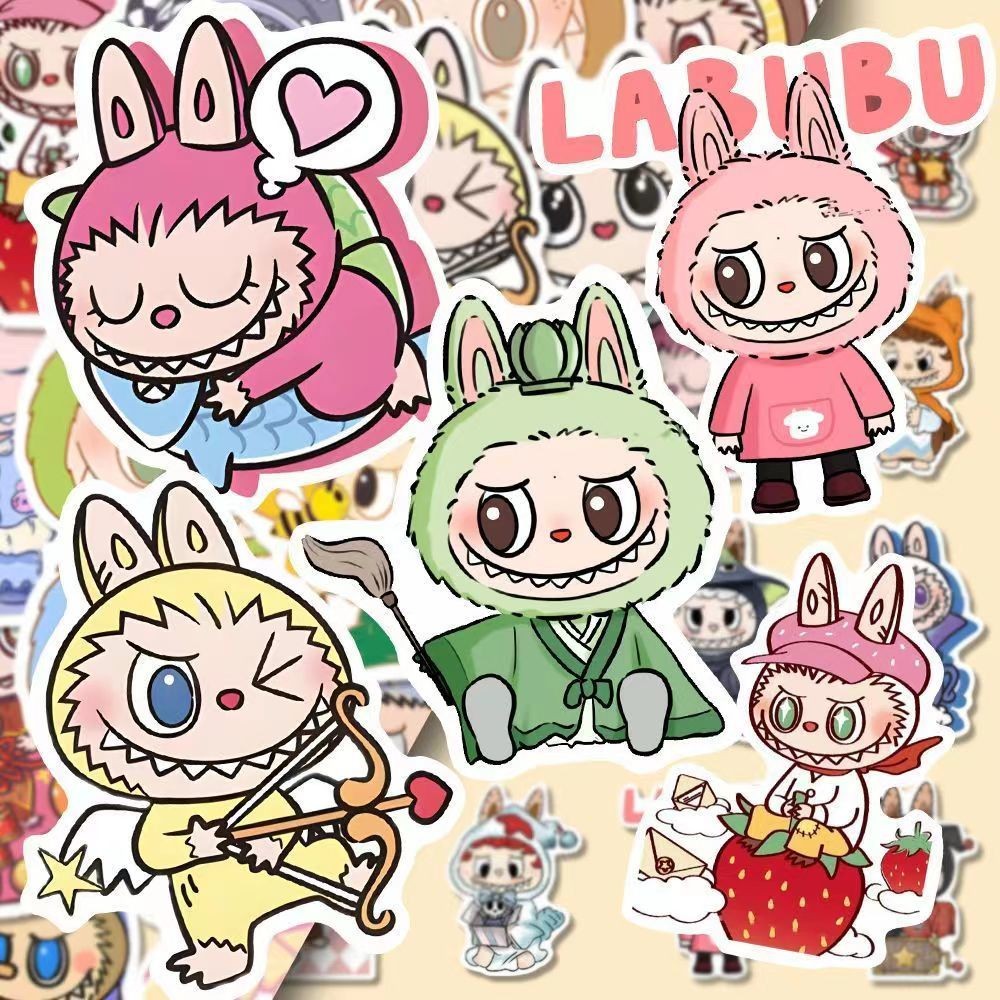 

5pcs Stickers Cartoon Cute Labubu Pull Cloth Sticker Secondary Phone Pop Mart Decorative Journal Stickers