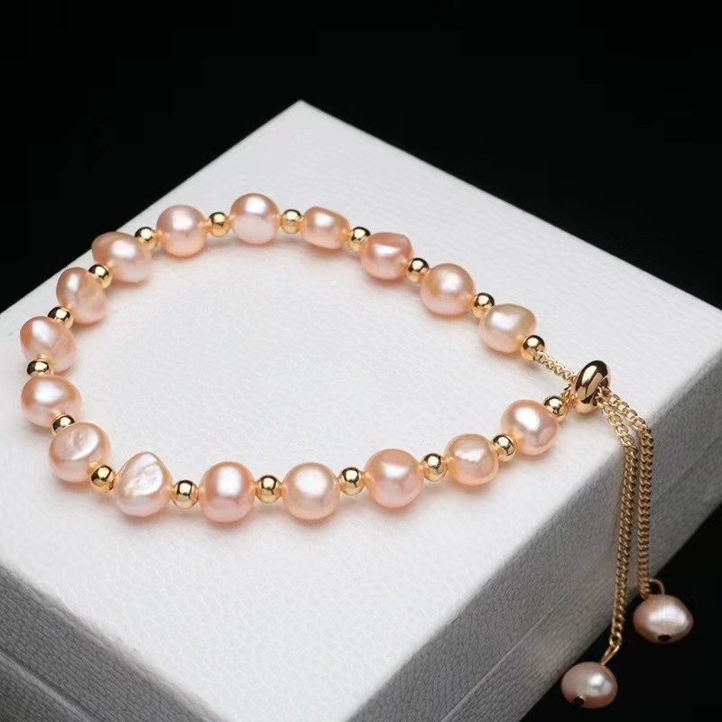 Gelang mutiara air tawar alami yang sederhana dan populer, gelang mutiara asli berbentuk beras untuk