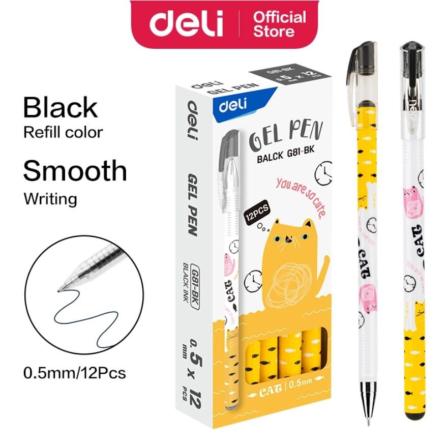 

Pulpen Gel Deli 0.5mm Hitam Motif Kucing Lucu - EG81-BK