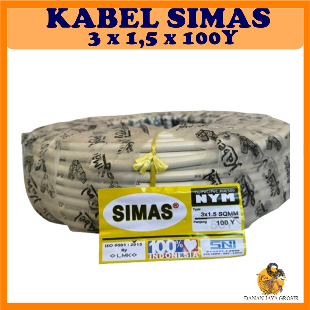 Kabel Listrik NYM 3x1.5mm SIMAS 1 Roll 100Y SNI Tembaga Murni Asli Untuk Listrik Standar PLN LMK