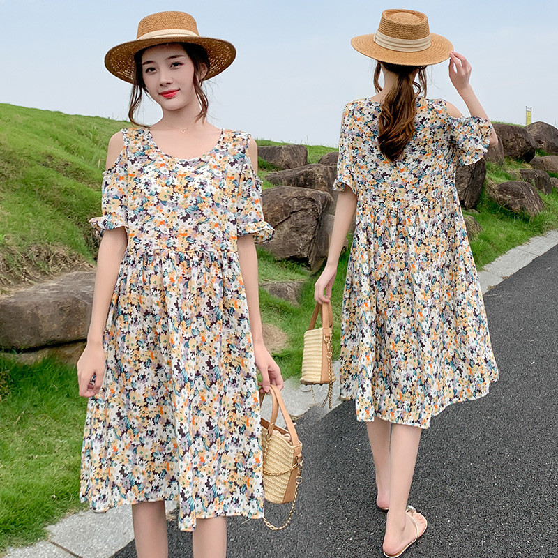 Pregnant Woman Chiffon Dresses Spring Summer Bohemian Women Maxi Dress Pregnancy Casual Off-Shoulder