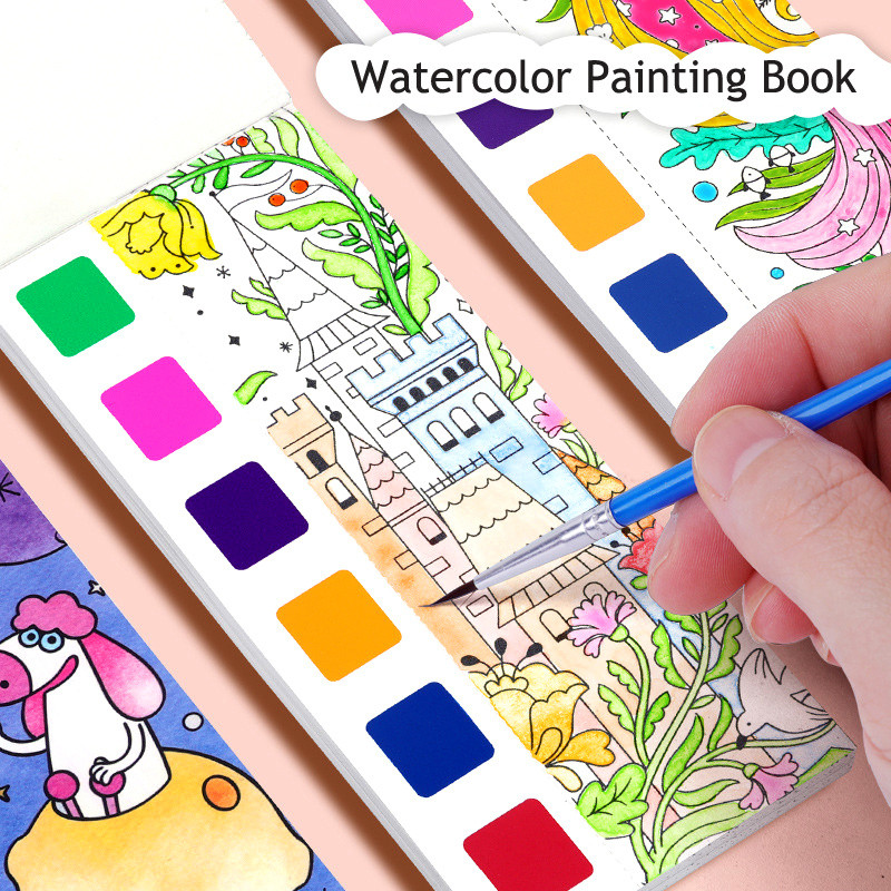 

Montessori Watercolor Painting Book 12/20 Sheets Gouache Graffiti Picture Coloring Books Water Drawing Toys for Children