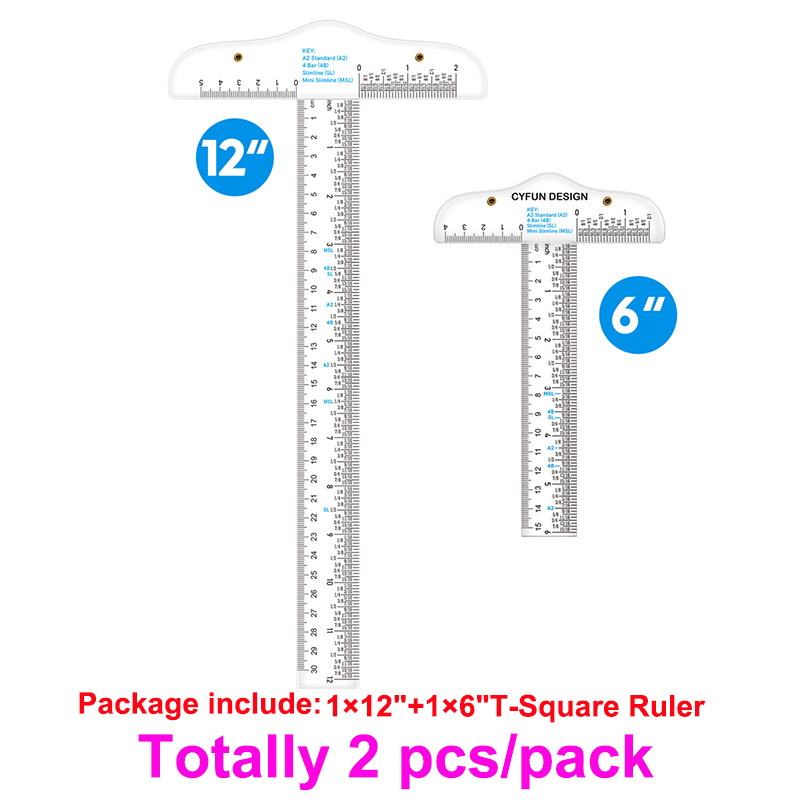 

30Cm/12" T Square Ruler Clear Acrylic T Shape Ruler Clear Transparent In Both Inches and Metric Measurements Straight Ruler Tool