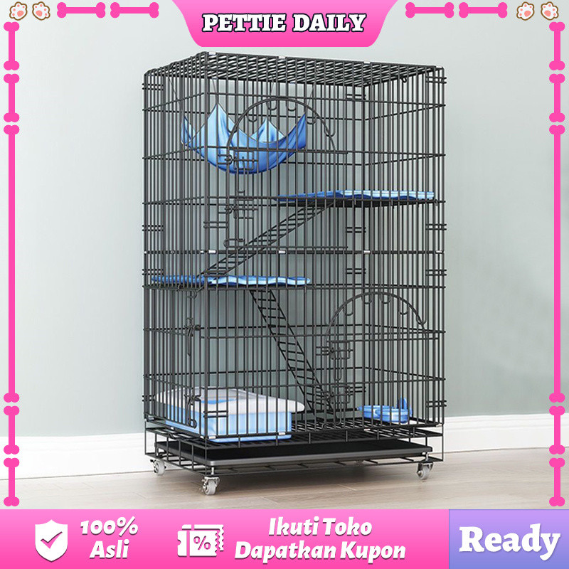 KANDANG KUCING MURAH Tingkat 3 + Roda/kandang kucing lipat, kandang hewan peliharaan
