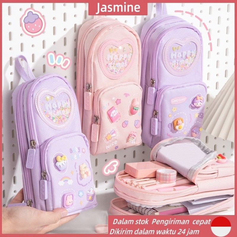 

【Gaya baru】Tempat pensil kotak 3D Anak perempuan Lucu Besar/ Kotak pensil kanvas 6 ruang/Kotak pensil anak /es krim