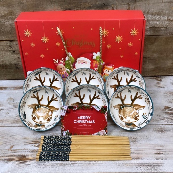 

DISKON Hampers Natal Japanese Bowl set isi 6 mangkok keramik souvenir hadiah - Rusa set