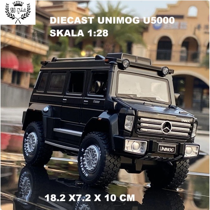 DIECAST MOBIL MERCEDES BENZ UNIMOG U5000 OFFROAD WAGON SKALA 1:28 - Hitam