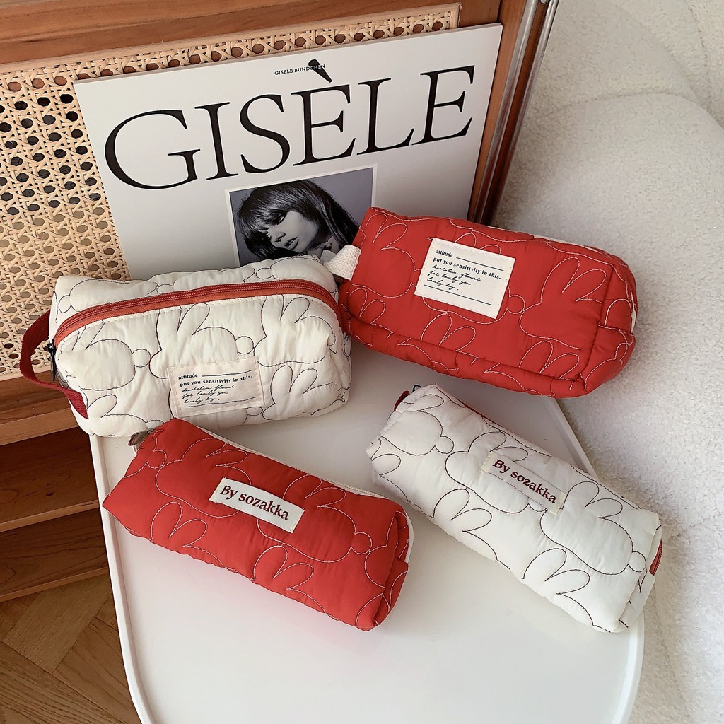 

Ins Fashion Red White Rabbit Embroidery Pencil Case Cute Girl Large Capacity Pen Bag Stationery Organizer Kawaii School Supplies