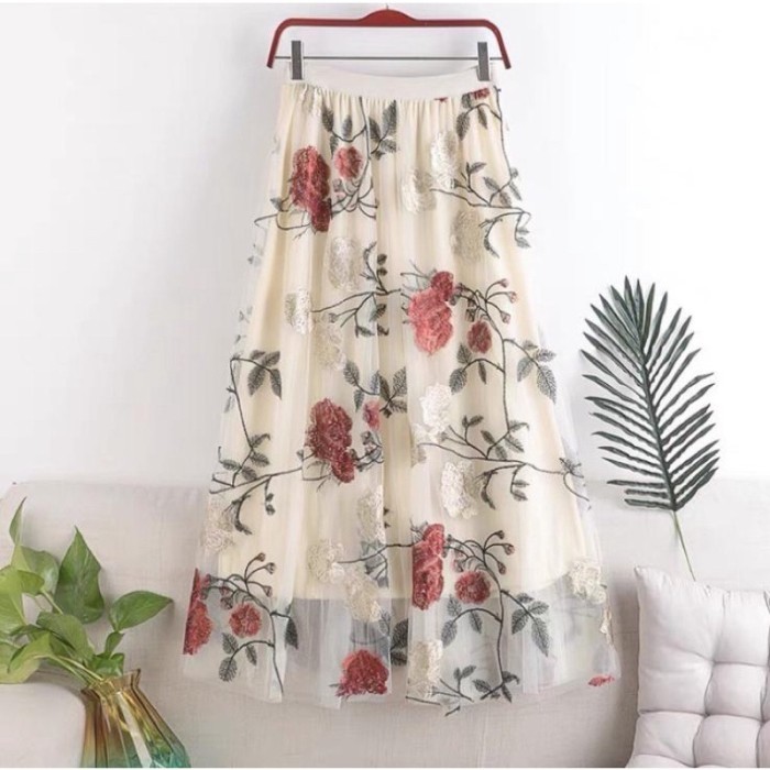 ✨TERLARIS✨ -ROK TUTU 3D ROSES MOTIF TIMBUL PREMIUM IMPORT / ROK TUTU BUNGA IMPORT - cream