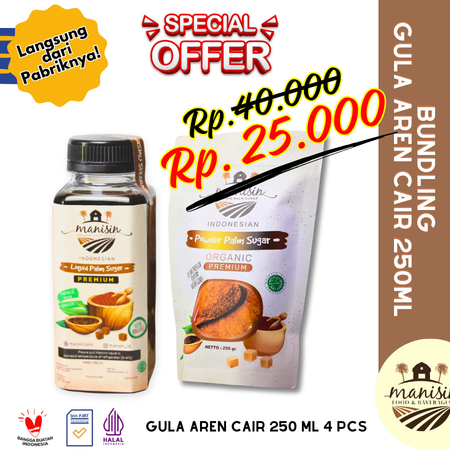 

Promo Bundling Manisin Gula Aren Cair &Semut 250ml/gr CRN GROUP