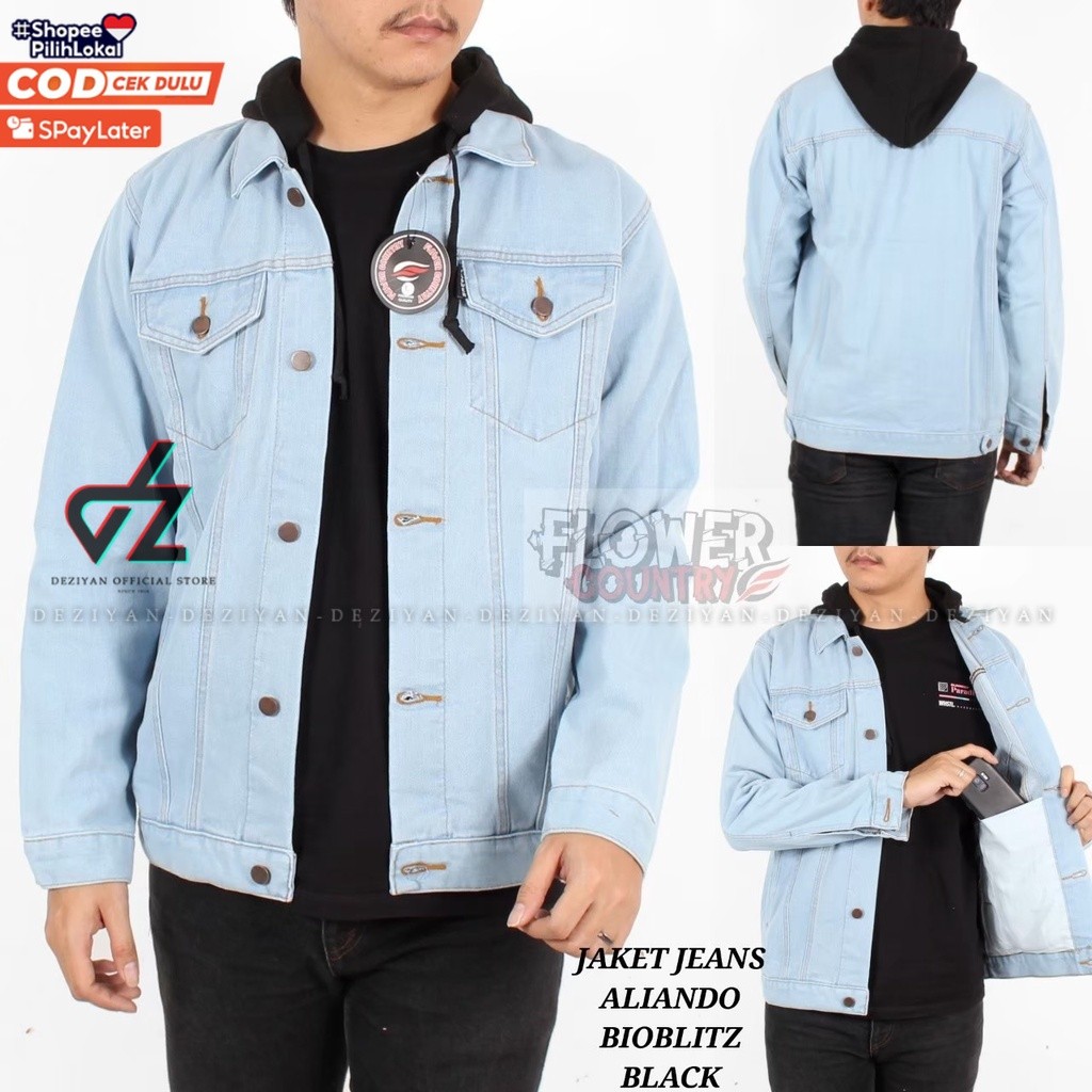 JAKET JEANS HOODIE DOUBLE ZIPPER FLEECE BIRUTUA GARMENT BLUE SKY ARIEL BOY ALIANDO SYARIEF