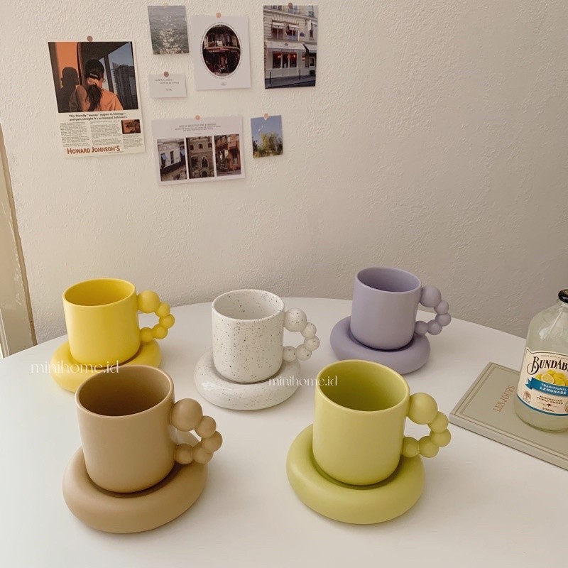 MINIHOME - KUMA Teacup Cangkir Teh Set Piring Tatakan Saucer Dessert Plate Piring Kecil Mug Kopi Gel