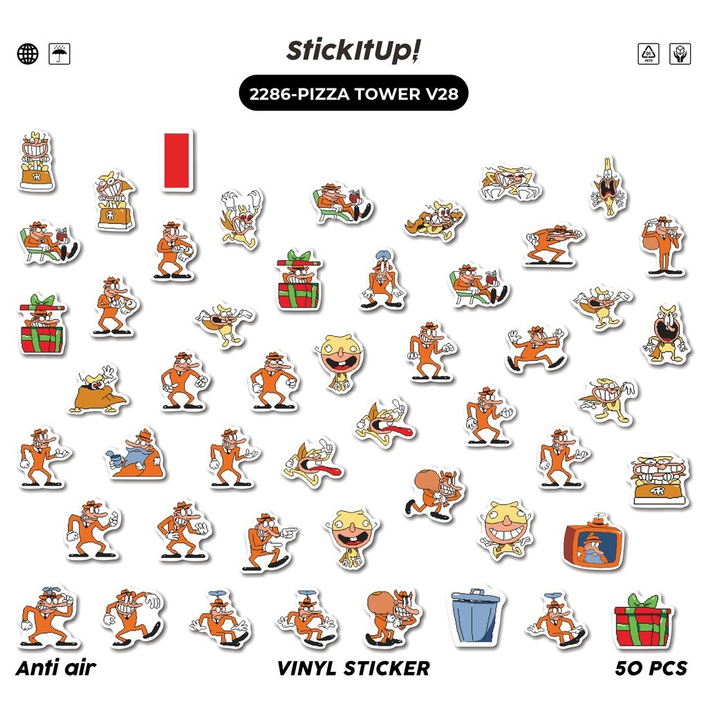 

COD✨ 50 Pcs Stiker PIZZA TOWER V28 Lucu Anti Air Untuk Dekorasi Notebook Sepeda Skateboard Handphone DIY