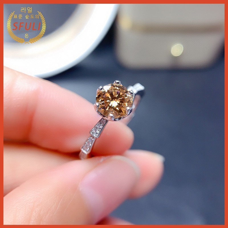 Pt950 Champagne Moissanite Cincin Terbuka