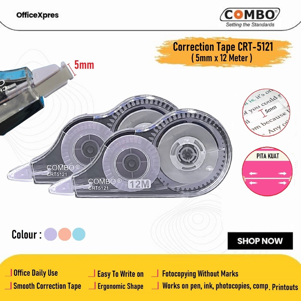 

Correction Tape 12 Meter / Stipo Tipex Kertas / Pita Koreksi CRT-5121 / Pen Correction / Pita Koreksi / Tipex Pita