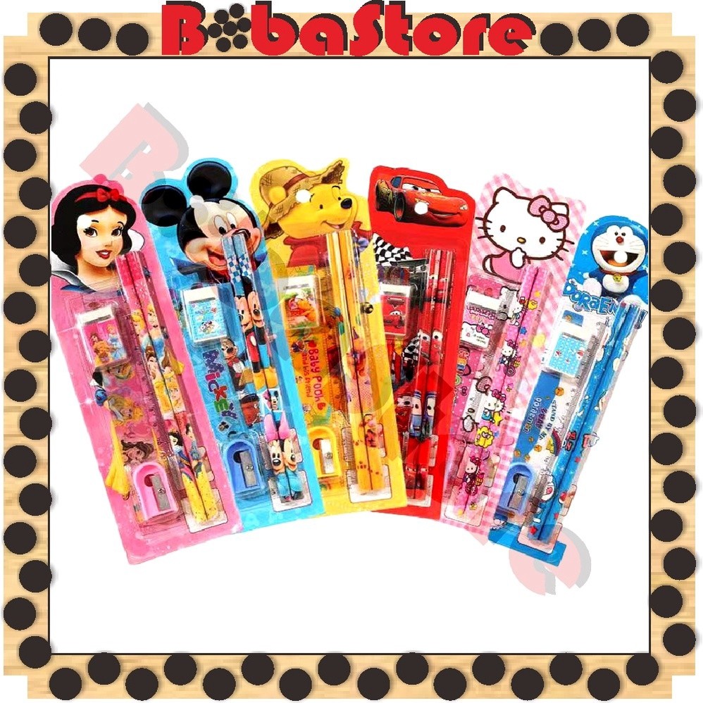 

⭐Bobastore⭐ Stationery Set 5 in 1 Alat Tulis Anak Sekolah Penghapus penggaris Pensil Serutan Karakter Lucu S004