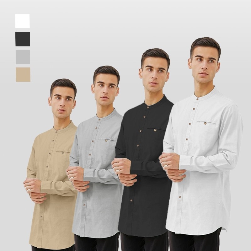 Baju koko pria CM FASHION MALL Lengan panjang kurta Warna solid kemeja Long Sleeves koko pakistan