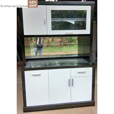 Lemari sayur lemari makan 3 pintu hidrolik finishing kaca