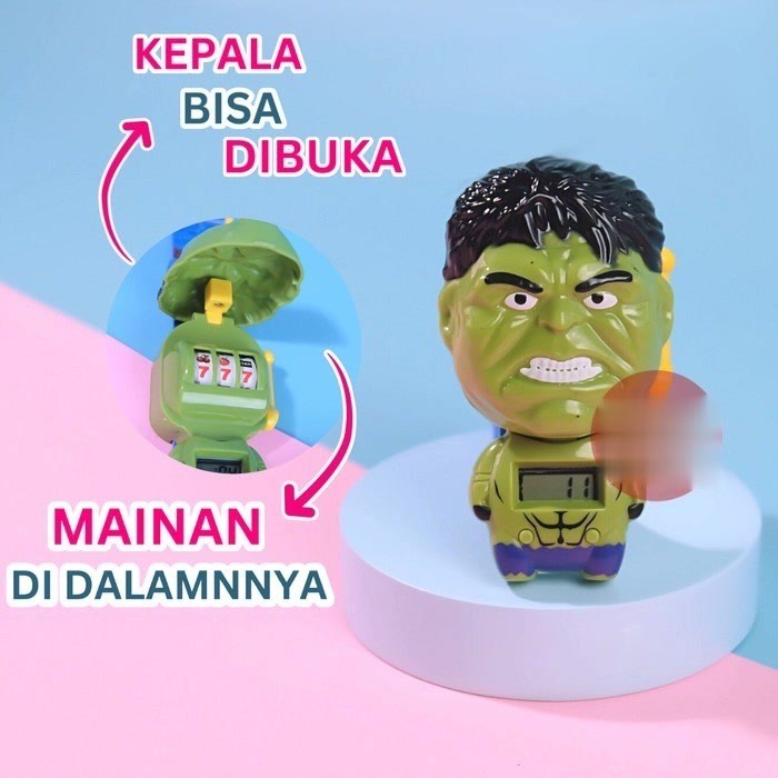 Jam Tangan Anak Pencet + Bonus Mainan Spin Banyak Karakter Cowo HULK WT