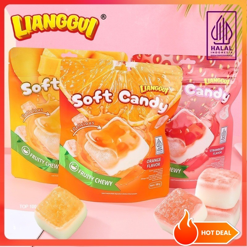 

[Hampers/Gift] [Jaminan kualitas]HALAL LIANGGUI Soft Candy Permen Lunak VIRAL ANEKA RASA BUAH 3 rasa（mango,orange,strawberry）permen lunak aneka buah rasa Kudapan halal
