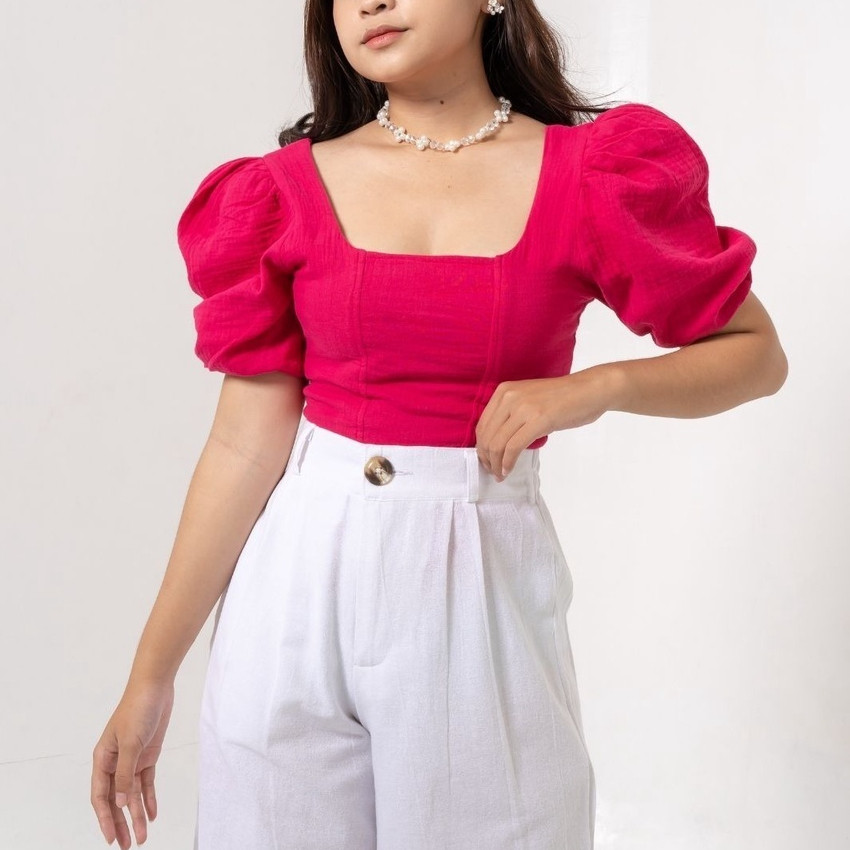 Lyona Blouse Crop Top / Atasan Wanita Sabrina Crop Top / Baju Wanita Cantik QGB Queen Grosir Baju