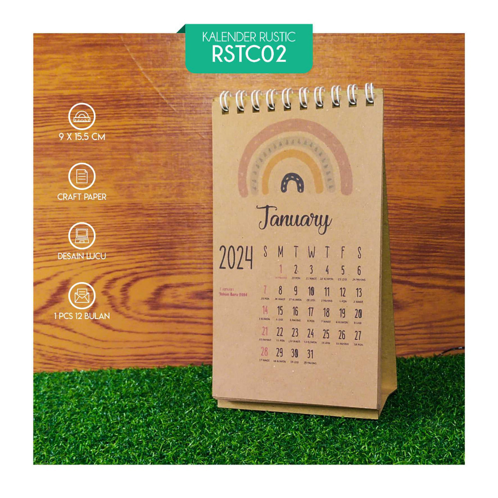 KALENDER 2024 MEJA RUSTIC MINI - KALENDER MINI - KALENDER RUSTIC - KALENDER DUDUK - KALENDER 2024 - 