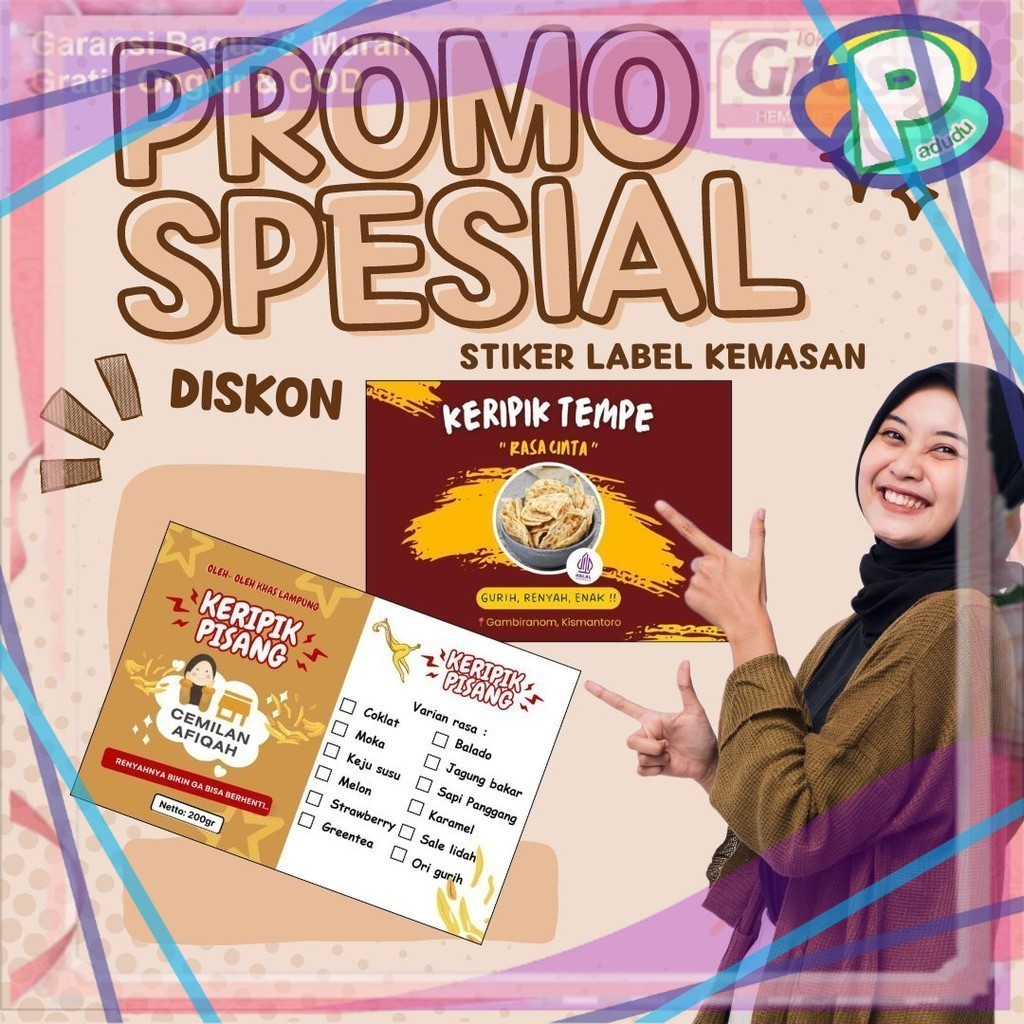 

(min.100 pcs ) Stiker Label Kemasan Stiker Jajanan Stiker Snack Stiker Pouch Stiker Makanan ISKSTORE