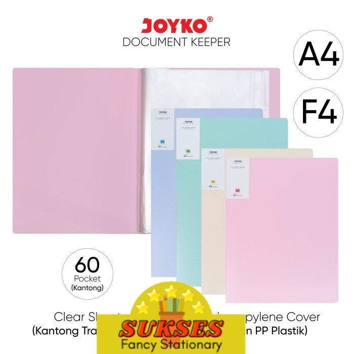 

DK60 Document Keeper Clear Holder Map File Dokumen Folder Joyko Pastel A4/ F4 isi 60