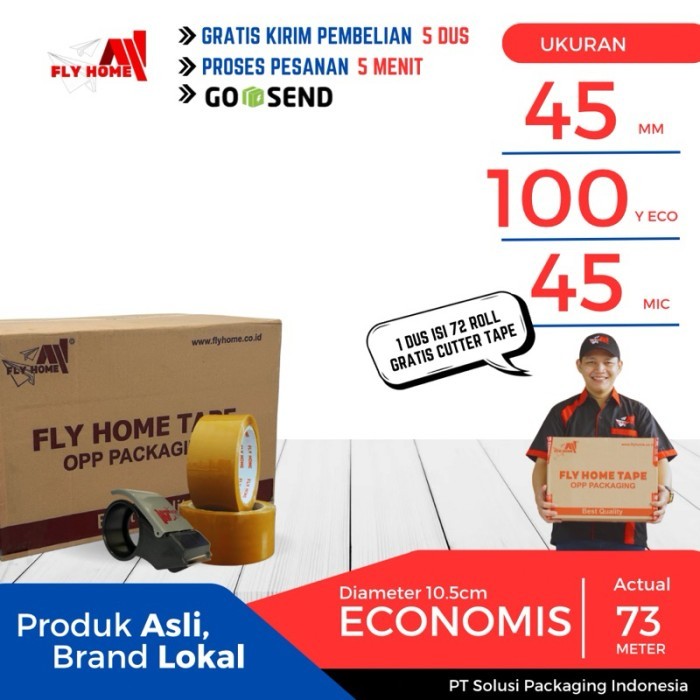 

TL FLYHOME Lakban coklat 1 dus 100yard 45mm x 100yard 72 roll ECO Instan - Coklat