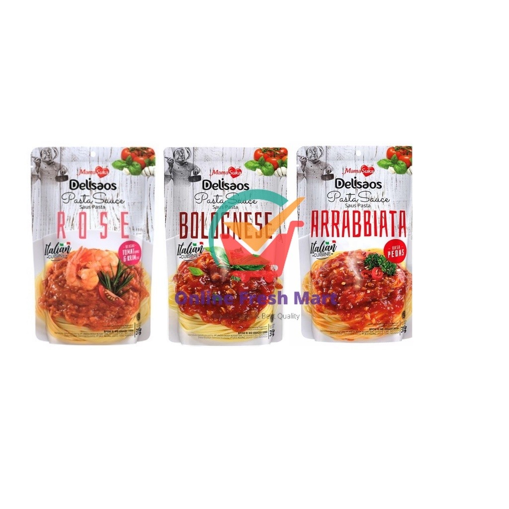 

Mamasuka Delisaos Saus Spaghetti Bolognese Spicy Arrabbiata Creamy Rose 315g - Online Fresh Mart Denpasar