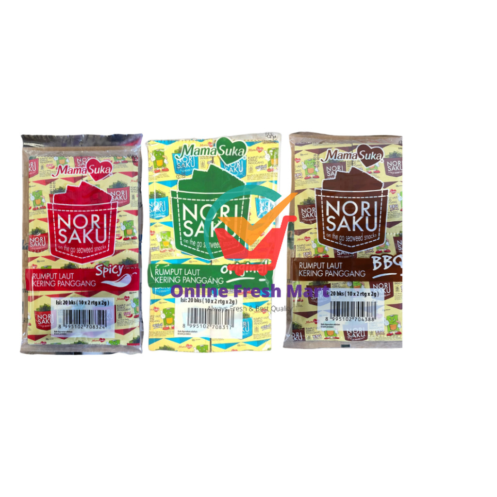 

MamaSuka Nori Saku Snack Rumput Laut Isi 20 pcs - Online Fresh Mart
