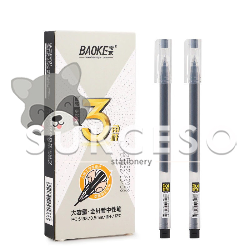 

BAOKE Pen Gel Lancip 0.5mm PC5198 Black - Pulpen Pena Jel SATUAN Hitam Murah
