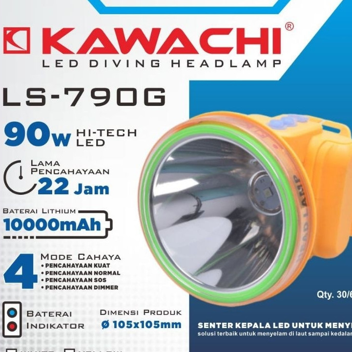 Kawachi Senter Kepala Menyelam 50M LS-790G 90WATT HI-TECH LED 10.000mAH DIMMER Diving Selam