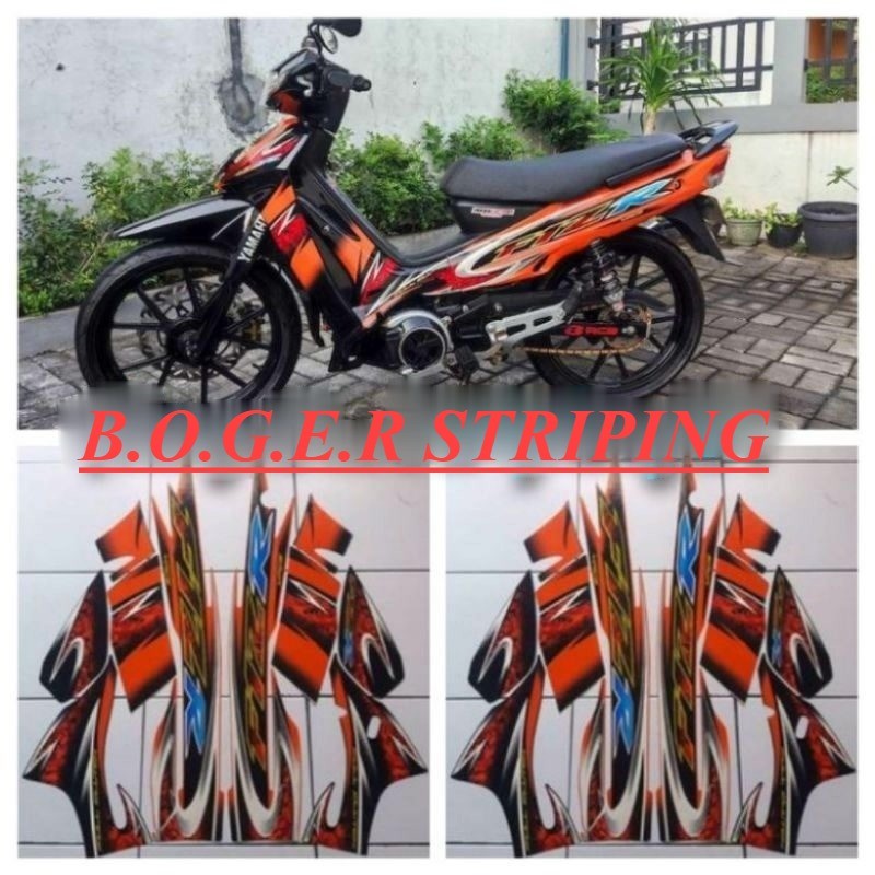 stiker striping lis bodi motor Yamaha FizR 2005 hitam orange