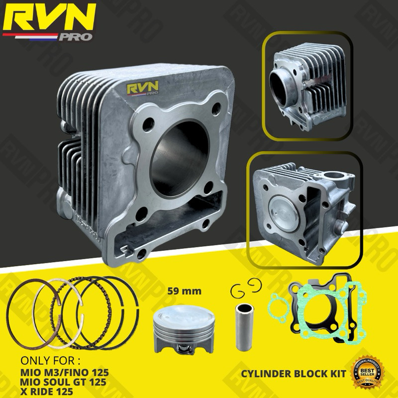 BLOK SEHER BORING BORINGAN PAKET BOREUP BORE UP MIO M3 FINO 125 MIO SOUL GT XRIDE 125 59 59MM RVN TH
