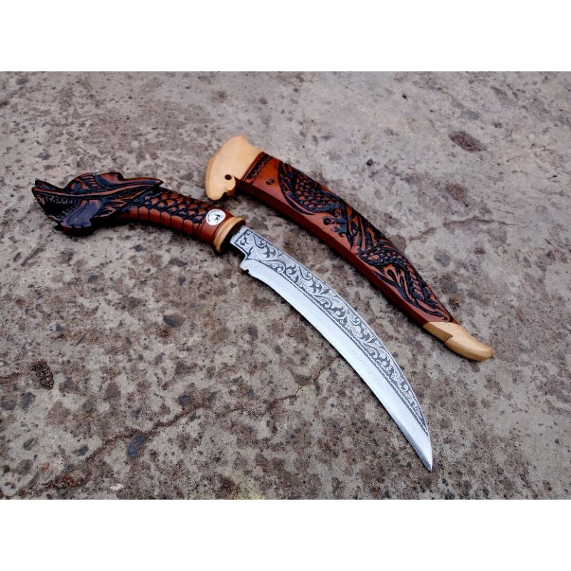 kerambit ukir motif gagang naga ukir full permanen peralatan beladiri silat