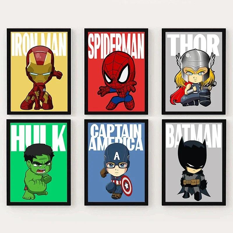 

Miniso sney Marvel Avengers Cartoon Canvas Painting Spiderman Captain America Hulk Iron Man Poster Kids Wall Art Home Decor