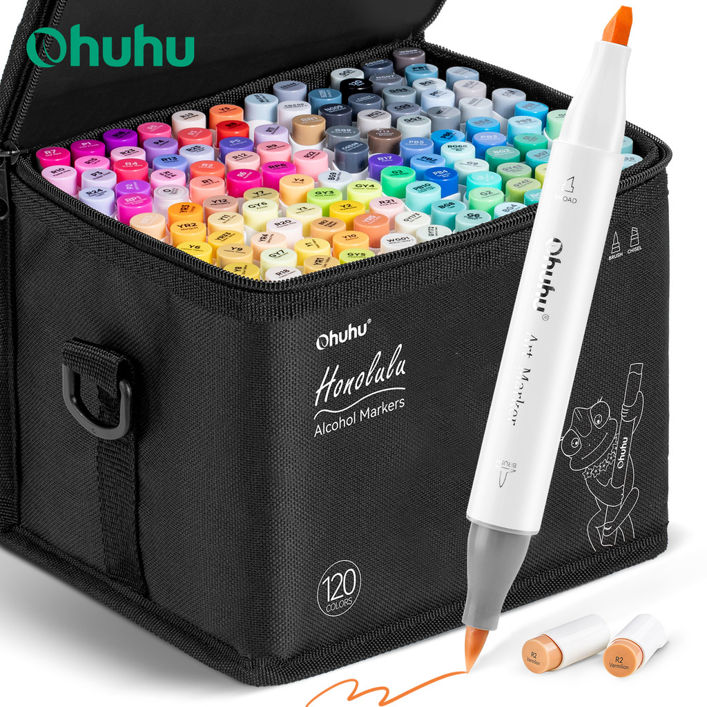 

Ohuhu Honolulu 120 Colors Marker Pen Set Alcohol Art Markers Refillable Dual Tips Sketching Drawing Manga School Art Supplies