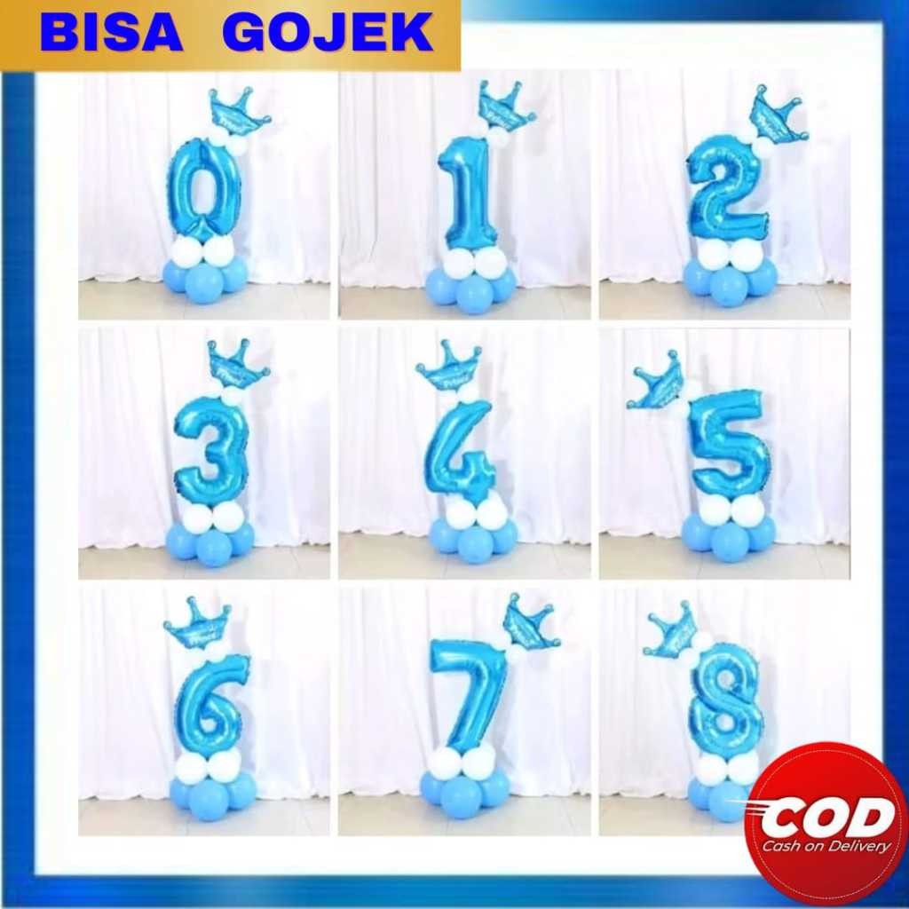 Paket Balon Foil Standing Dekorasi Angka Biru Jumbo 80cm paket dekorasi ultah anak & dewasa - babali