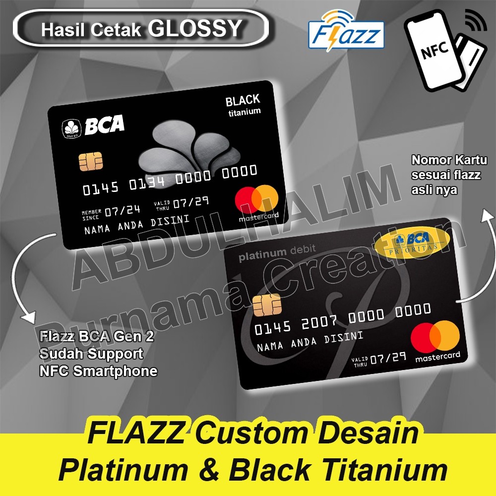 Cetak Kartu Flazz gen 2 motif Platinum Prioritas / Black Titanium / Black Card bisa NFC